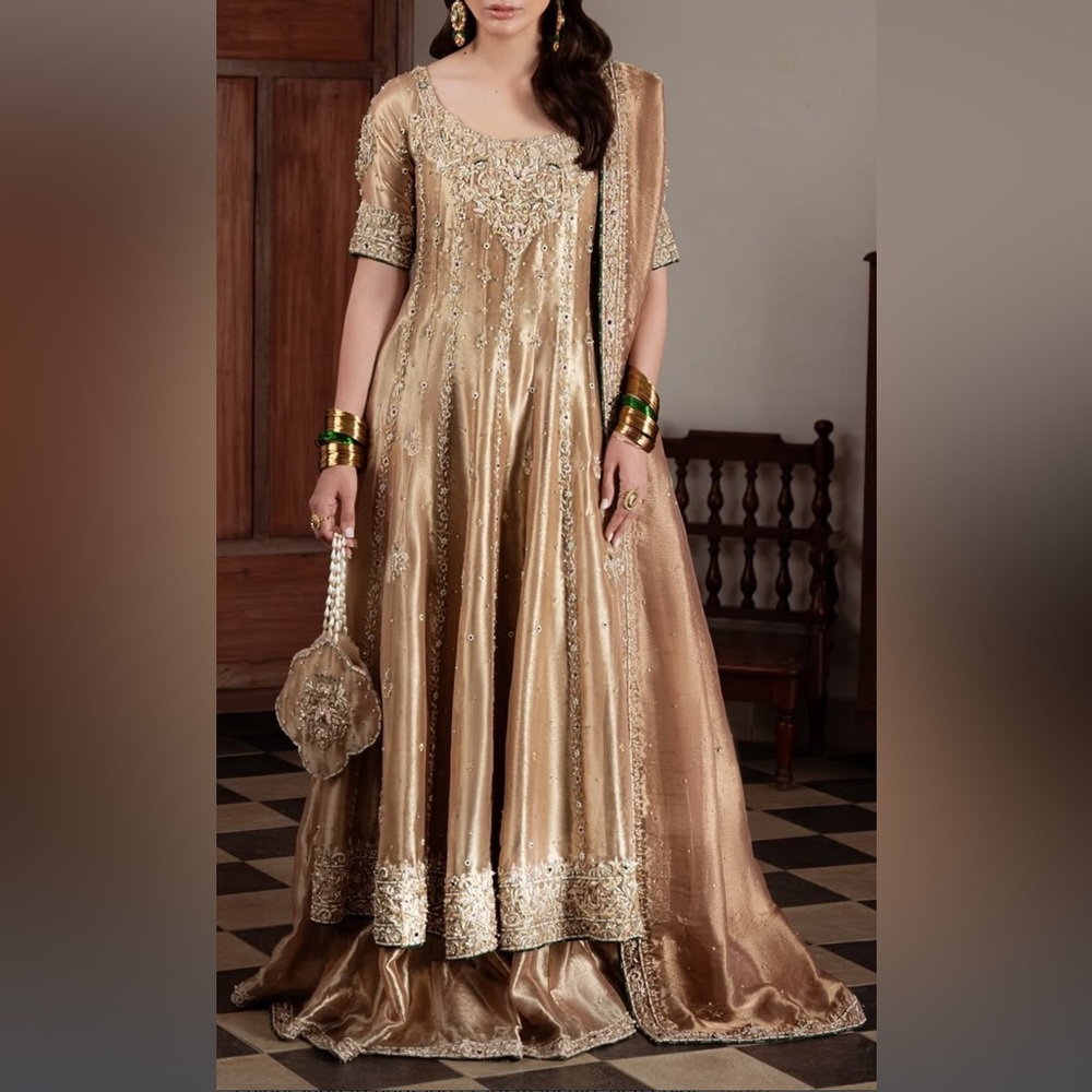 Gold Embellished Women's Maxi Dress with Matching Dupatta